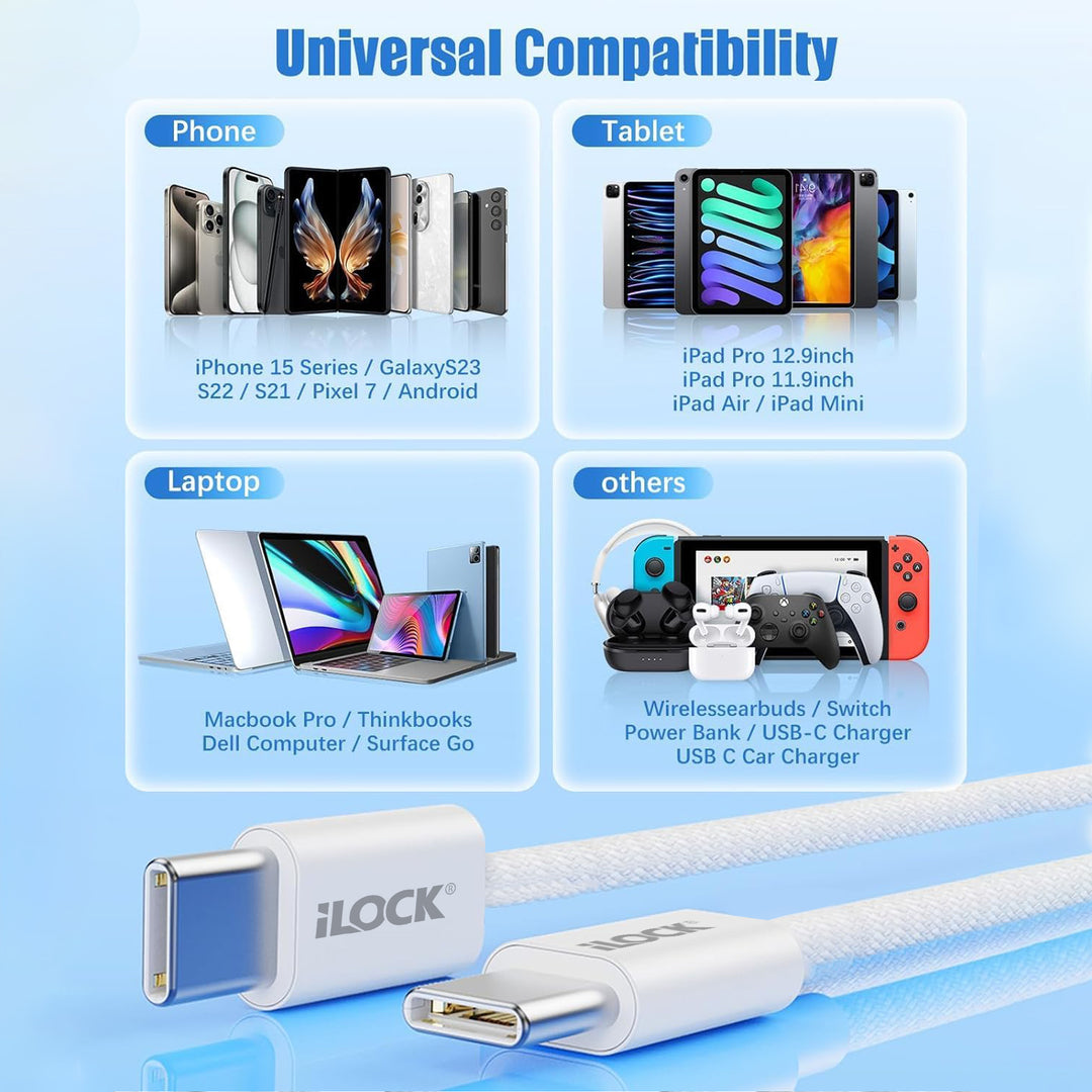 Fast Charging Cable 100 Watt PD | USB-C to USB-C | Ultra Durable Braided Cable