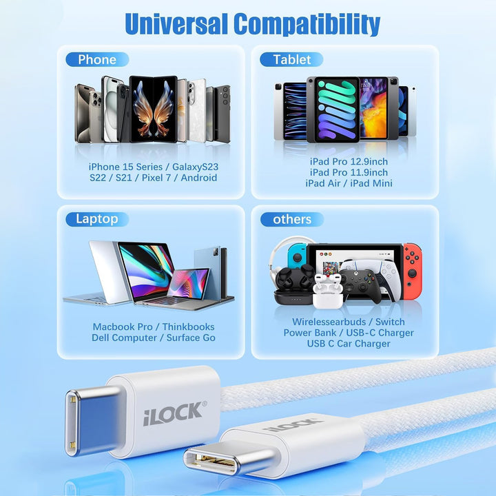 Fast Charging Cable 100 Watt PD | USB-C to USB-C | Ultra Durable Braided Cable