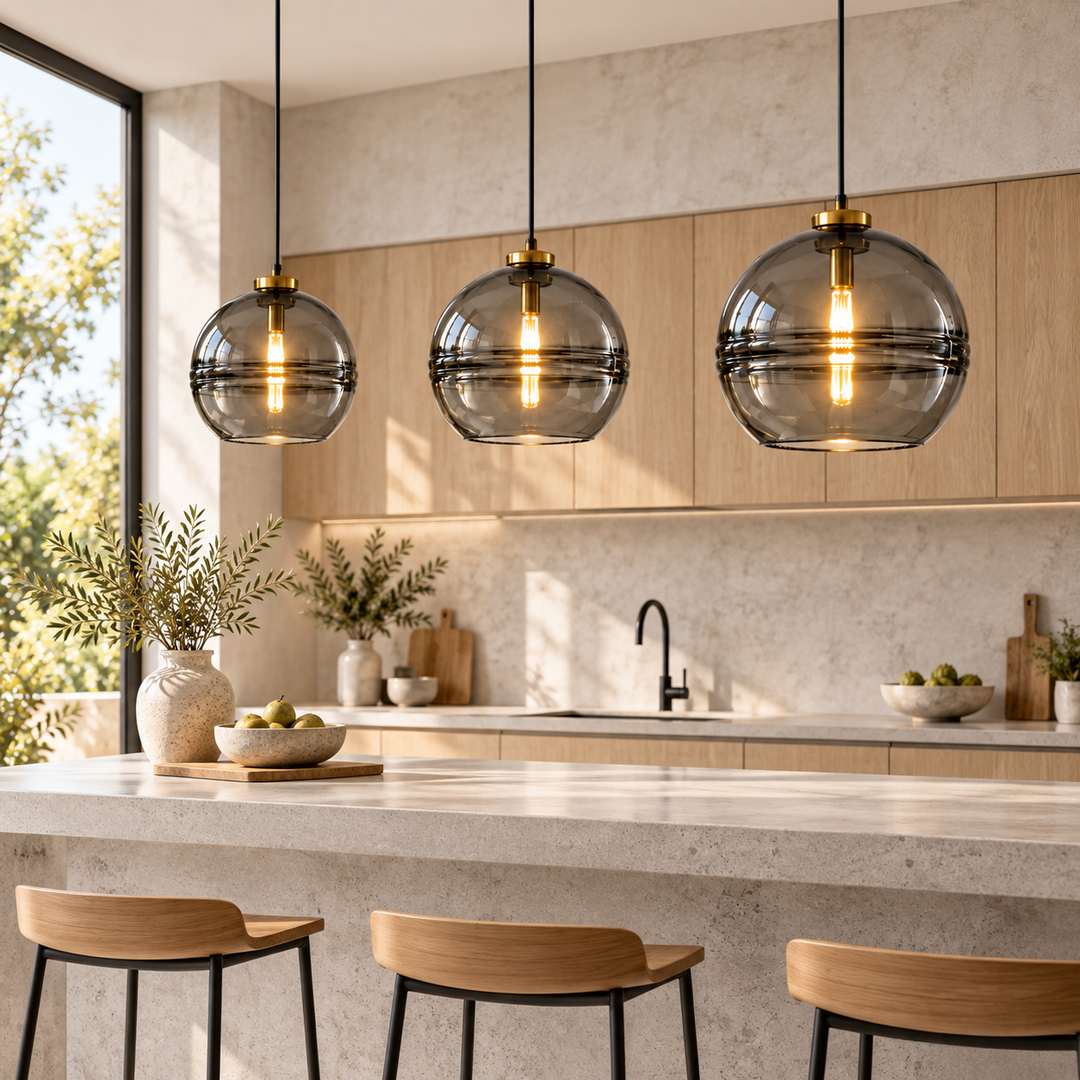 Modern Glass Pendant Light with Purple Amber or Grey color Shade