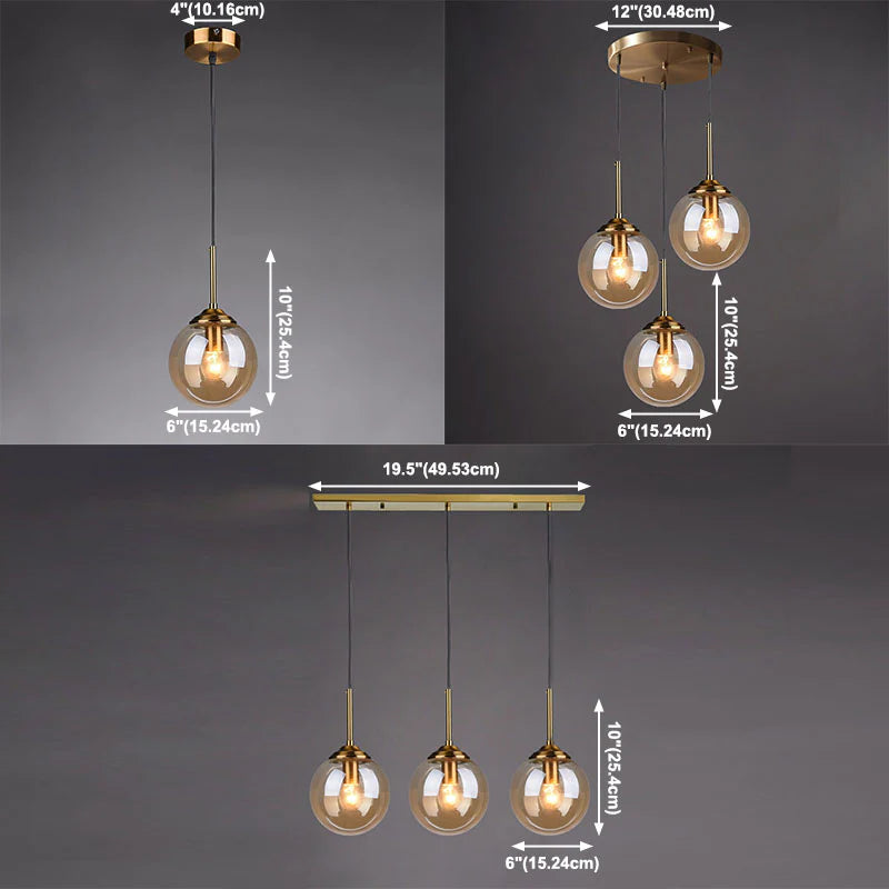 Modern 5-Light Globe Pendant Light with Smoked Glass and Brass Finish