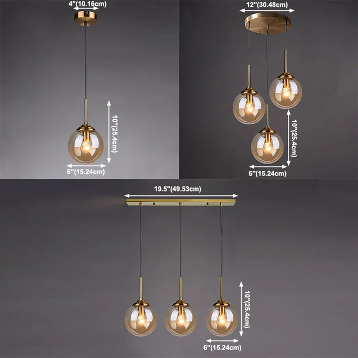 Modern 5-Light Globe Pendant Light with Smoked Glass and Brass Finish