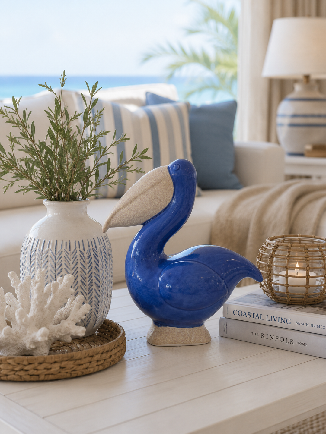 Coastal Blue Pelican Ceramic Decorative Figurine