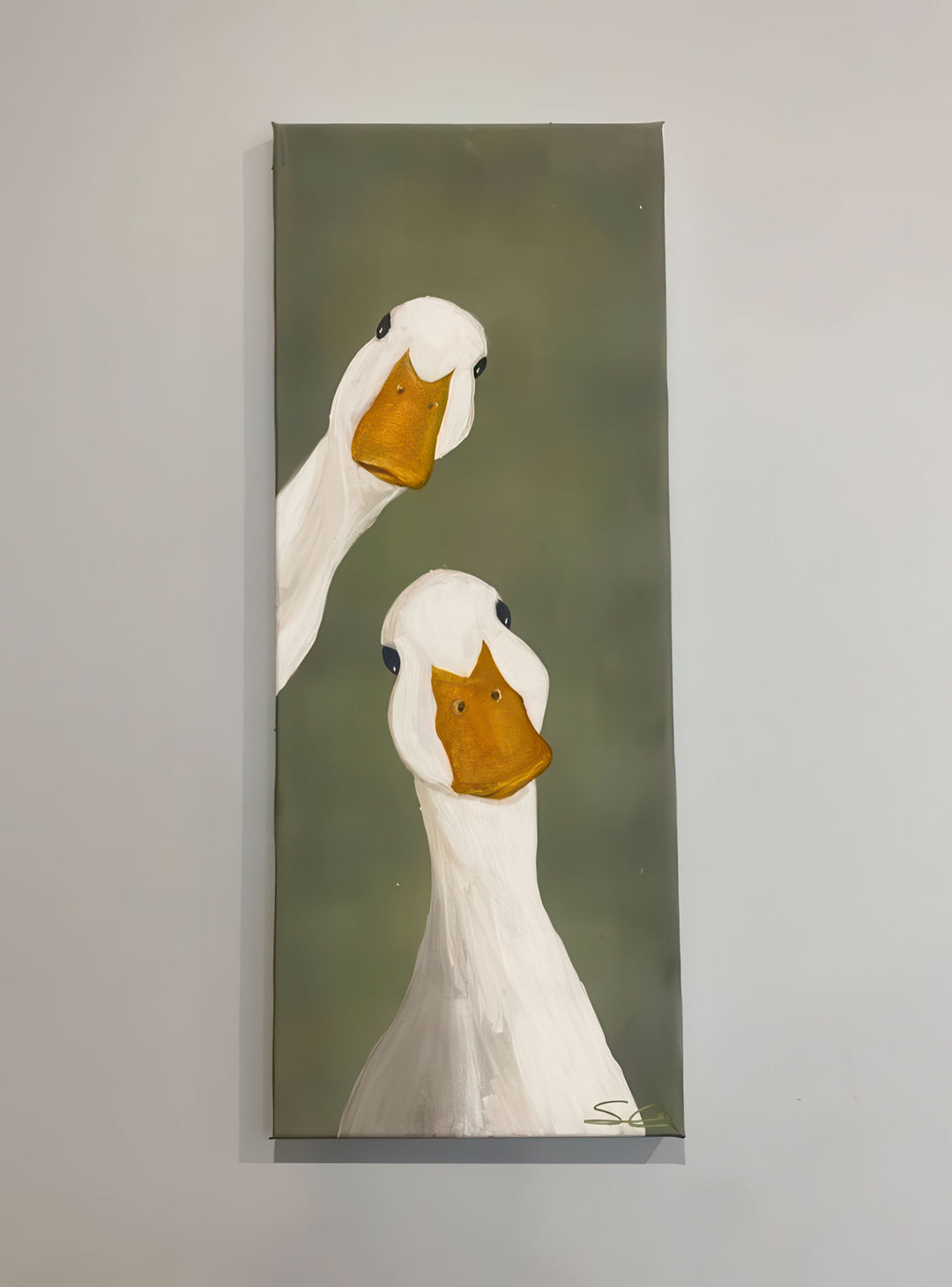 Playful duck duo canvas art with two curious ducks in soft natural tones on premium canvas