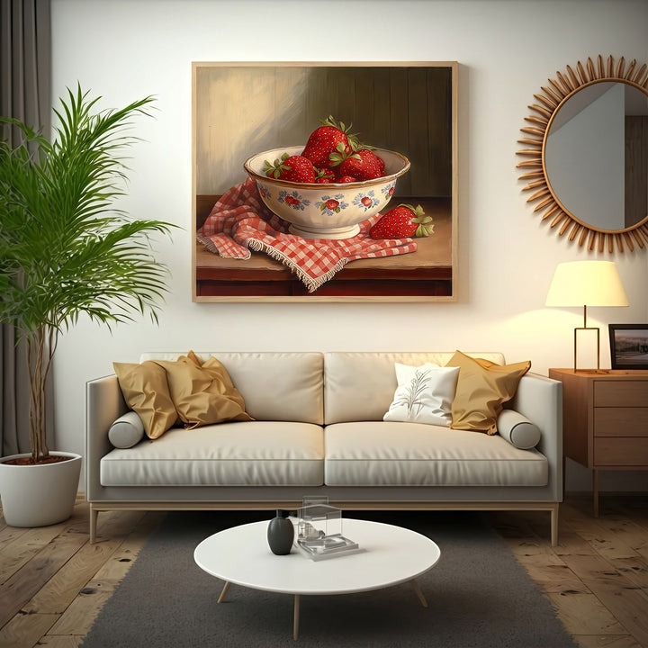 Strawberries Still Life Canvas Art - Elegant Rustic Wall Decor