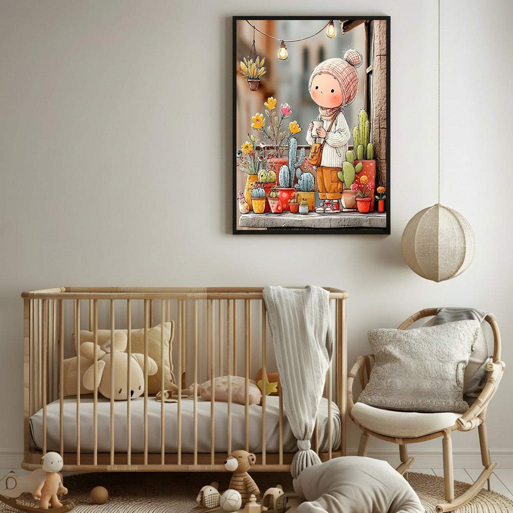 Whimsical Girl with Plants Canvas Art