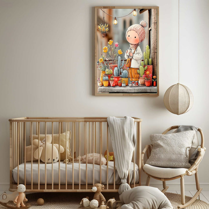Whimsical Girl with Plants Canvas Art
