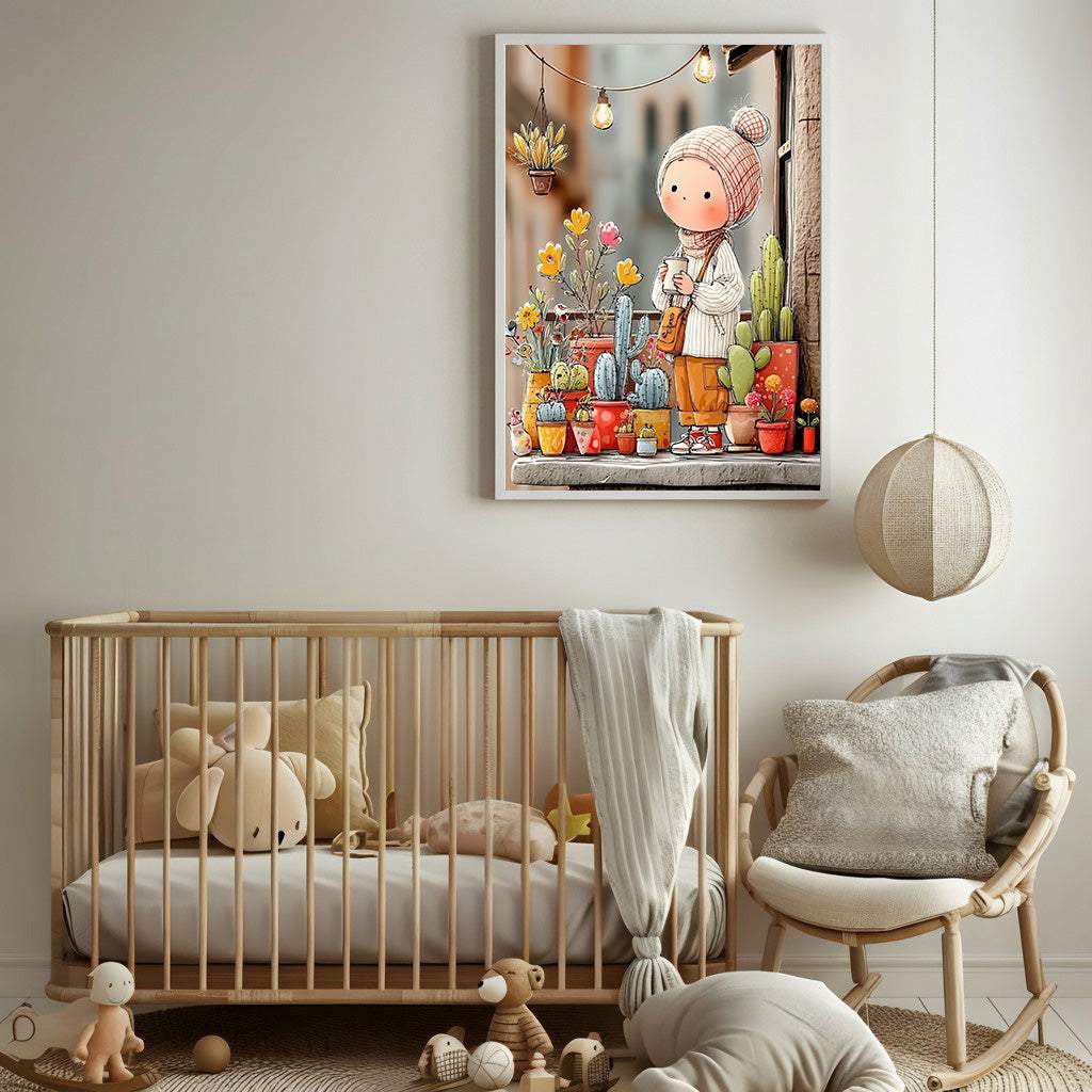Whimsical Girl with Plants Canvas Art