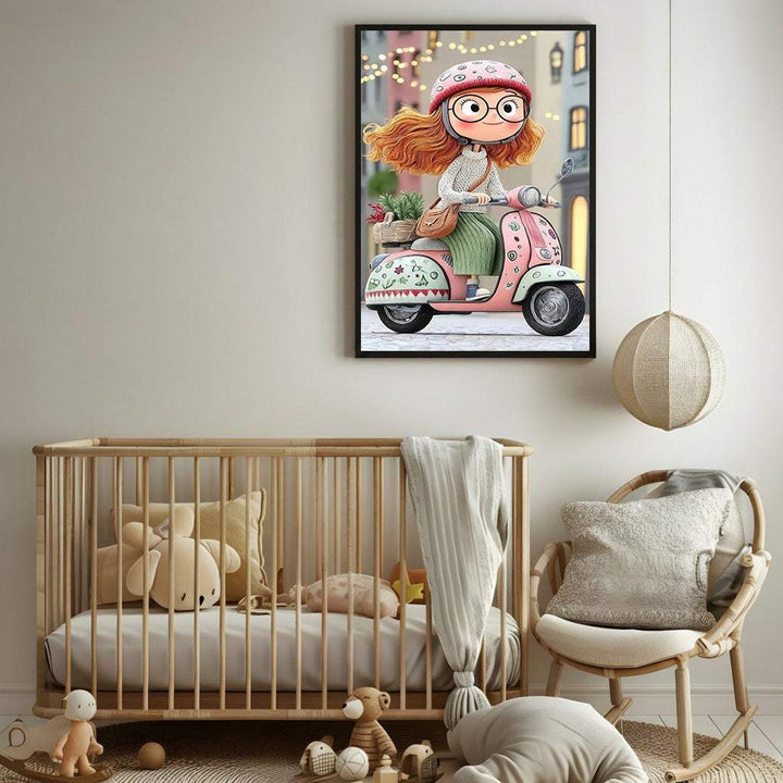 Whimsical Girl on Scooter Canvas Art