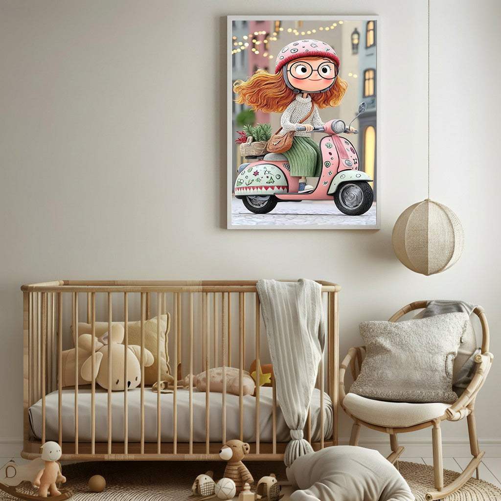 Whimsical Girl on Scooter Canvas Art