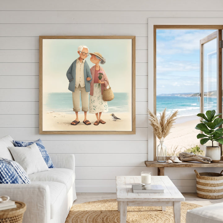 Elderly Couple by the Sea Canvas Art