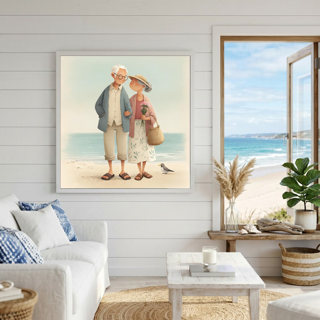 Elderly Couple by the Sea Canvas Art