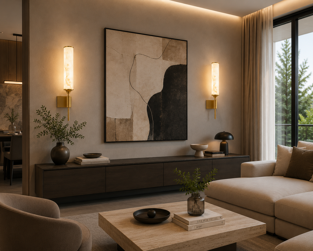 Modern Artificial Alabaster Brass Wall Sconce