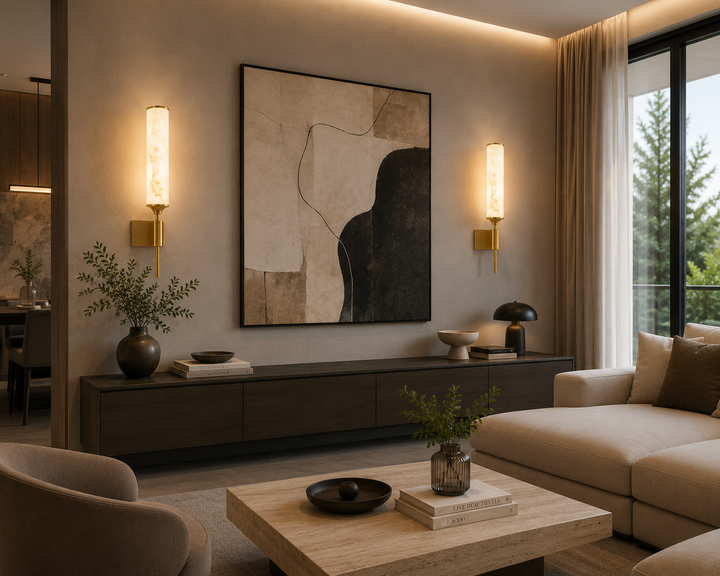Modern Artificial Alabaster Brass Wall Sconce