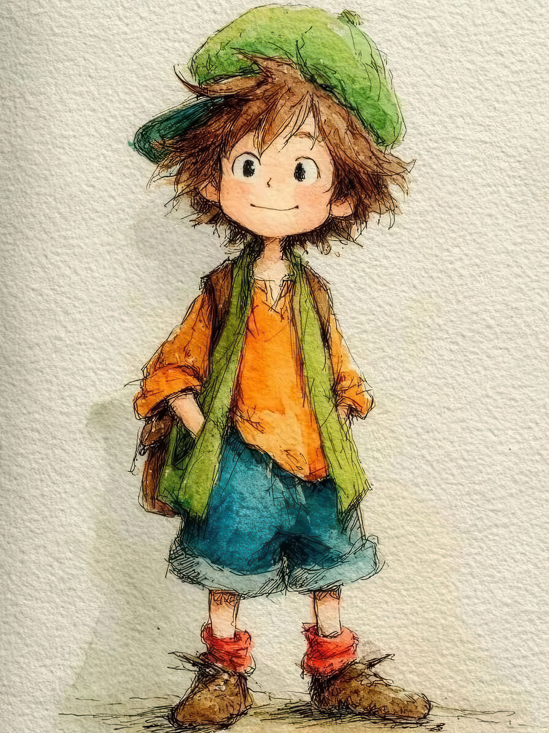 Cute little explorer boy watercolor canvas art for kids room decor
