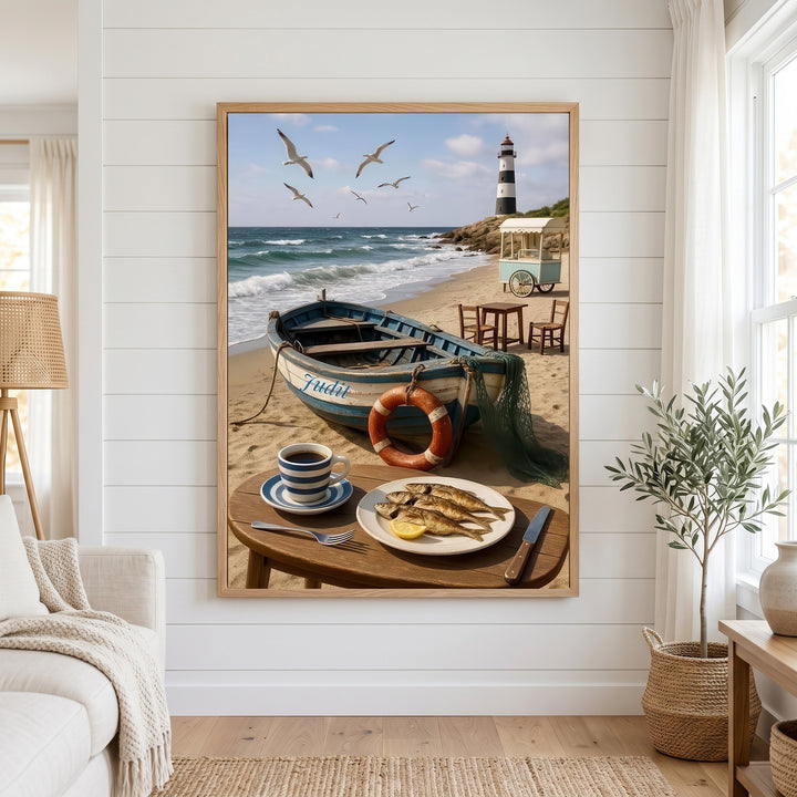 Coastal Breakfast Lighthouse Canvas Wall Art