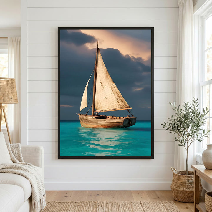 Serene Sailboat Ocean Canvas Wall Art