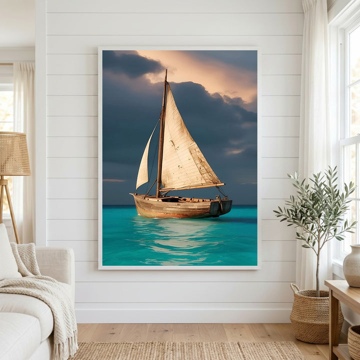 Serene Sailboat Ocean Canvas Wall Art