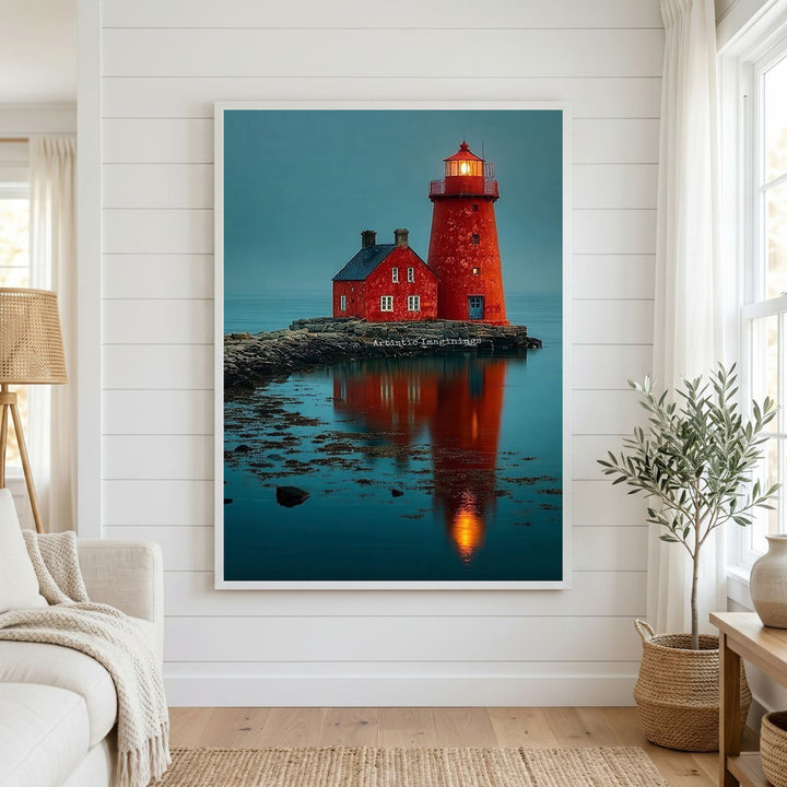 Red Lighthouse Reflection Canvas