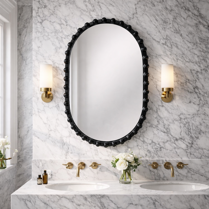 Pearl - Beaded Oval Wall Mirror