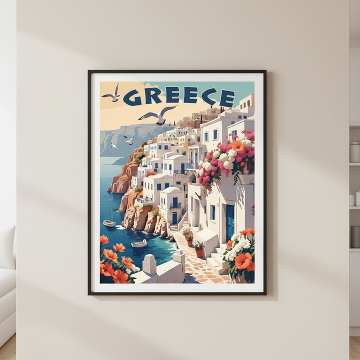 Greece Santorini Vintage Travel Poster Canvas