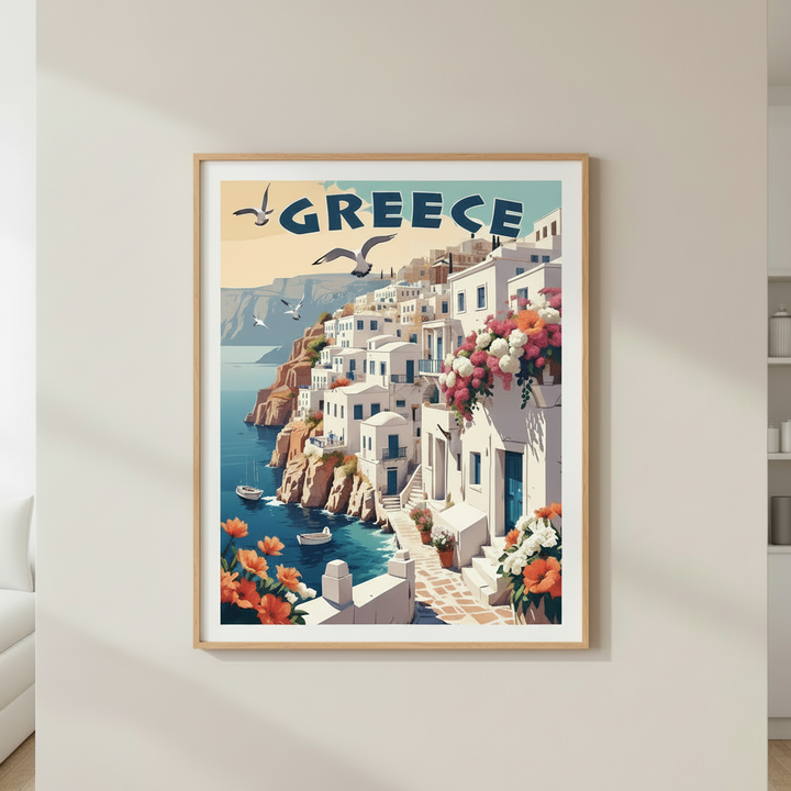 Greece Santorini Vintage Travel Poster Canvas