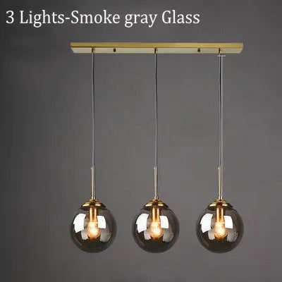 Modern 5-Light Globe Pendant Light with Smoked Glass and Brass Finish