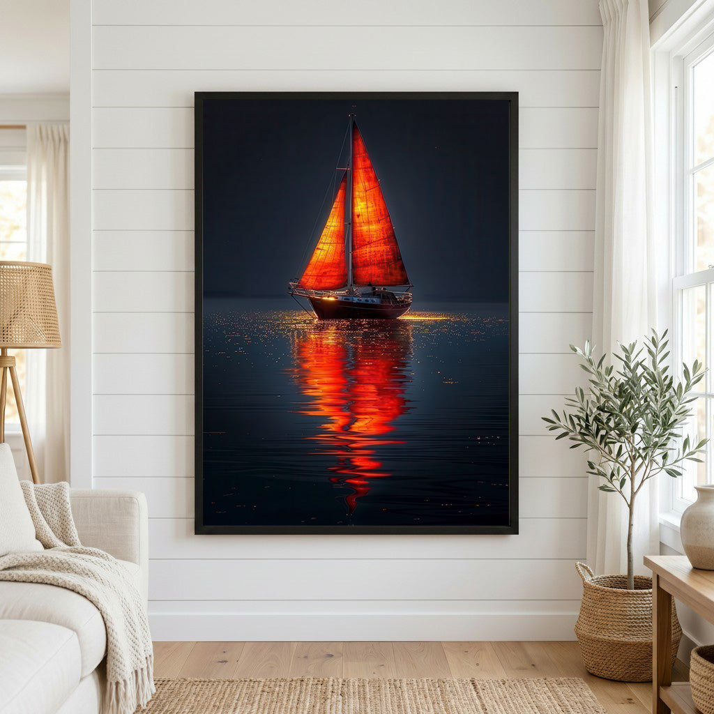 Crimson Sail Reflection Canvas