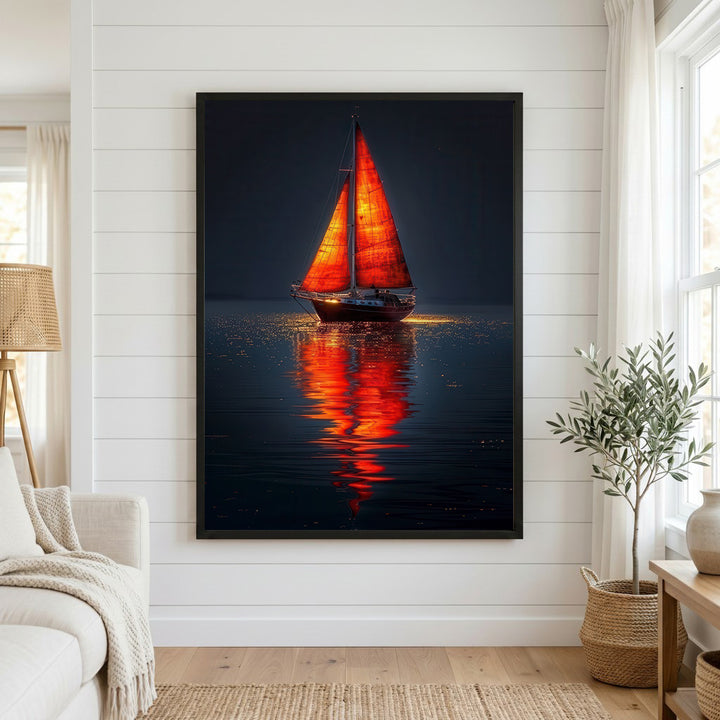 Crimson Sail Reflection Canvas