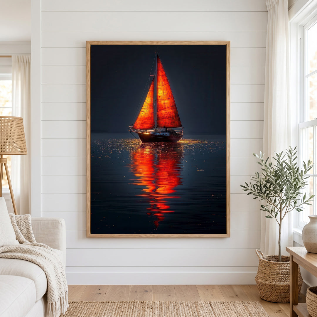Crimson Sail Reflection Canvas