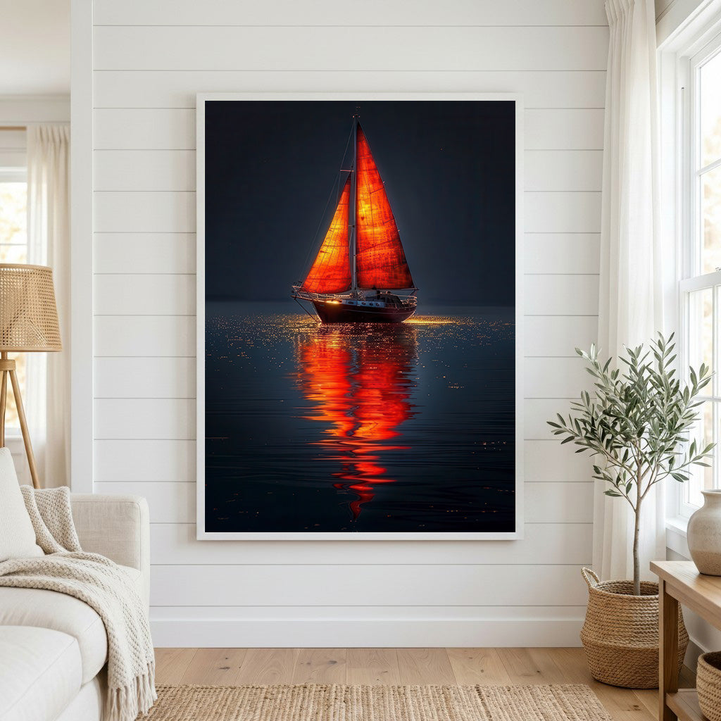 Crimson Sail Reflection Canvas