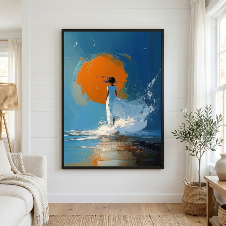 Woman by the Sea at Sunset Canvas