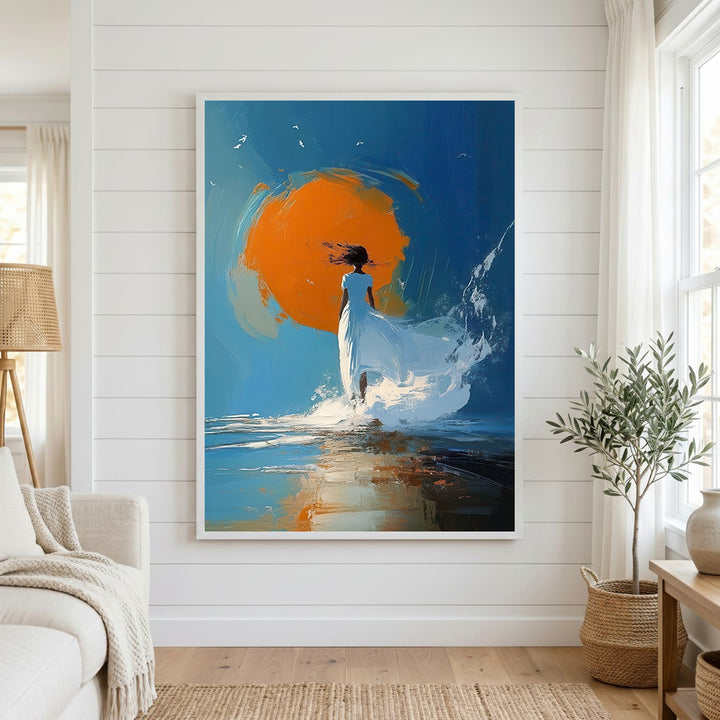 Woman by the Sea at Sunset Canvas