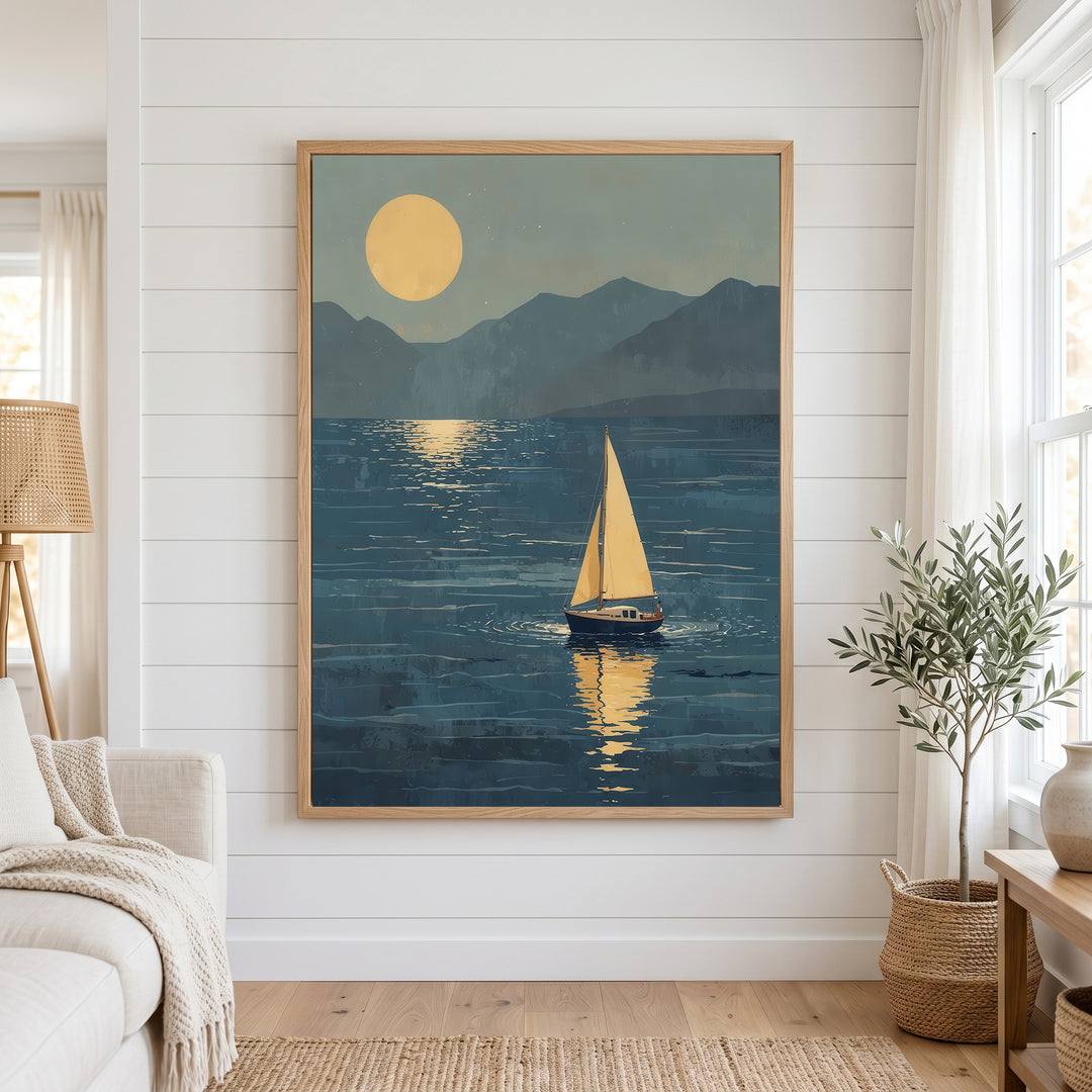 Moonlit Sailboat Serenity Canvas