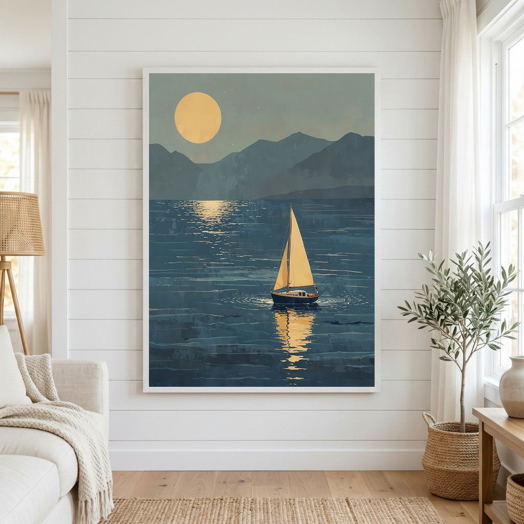 Moonlit Sailboat Serenity Canvas