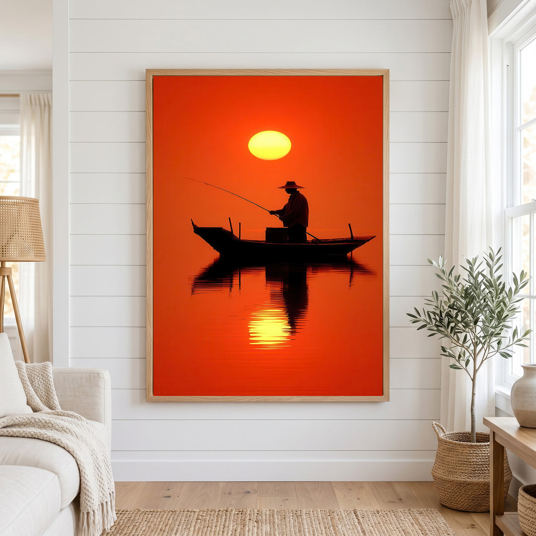 Sunset Fisherman Silhouette Canvas