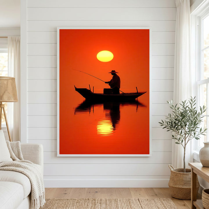Sunset Fisherman Silhouette Canvas