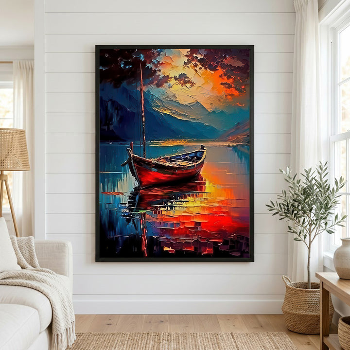 Abstract Red Boat Reflection Canvas