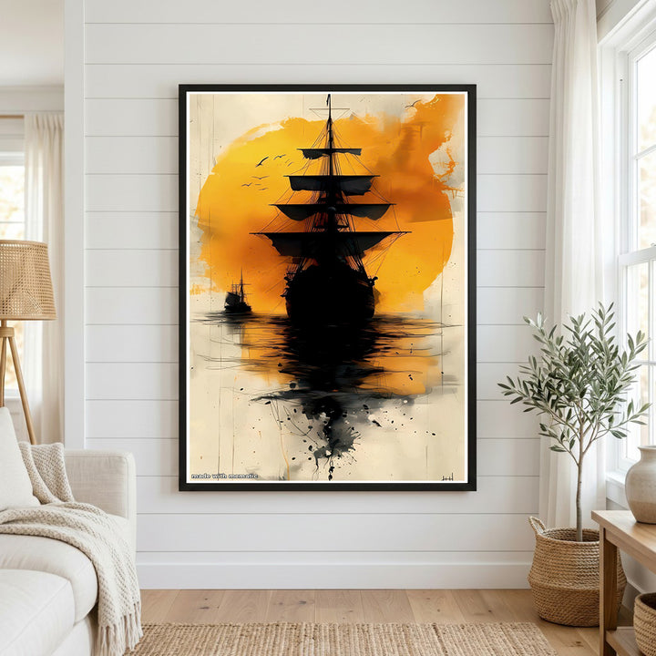 Golden Horizon Tall Ship Canvas
