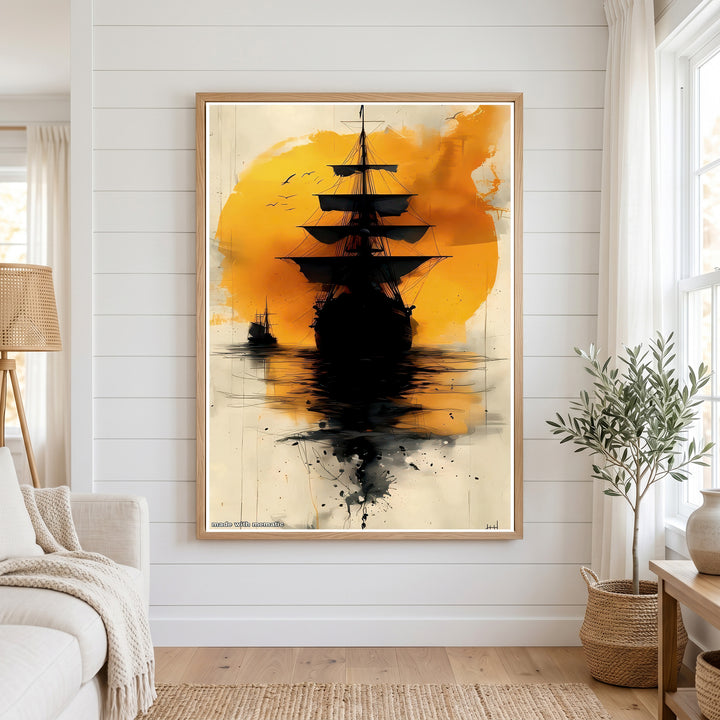 Golden Horizon Tall Ship Canvas