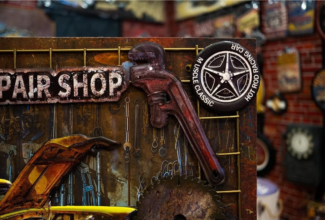 Vintage Repair Shop 3D Metal Wall Art