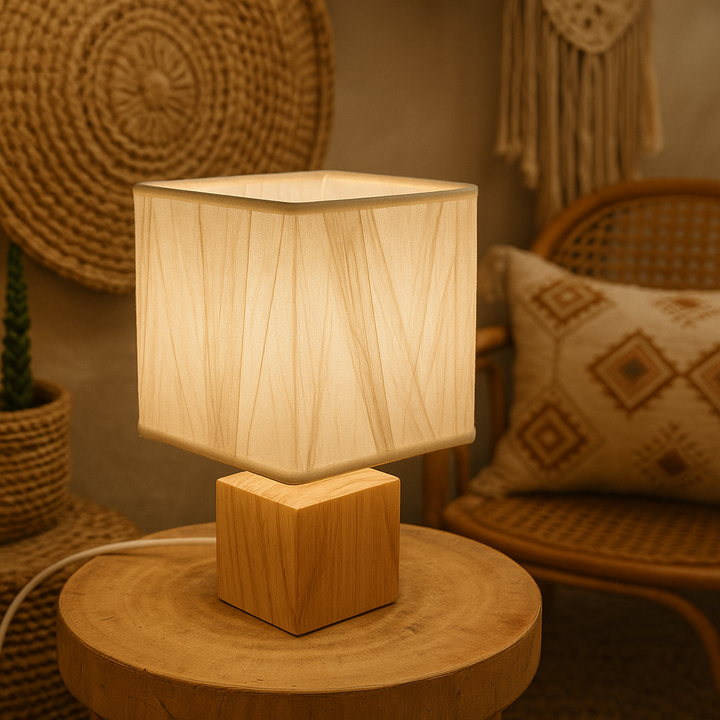 Wooden Cube Table Lamp