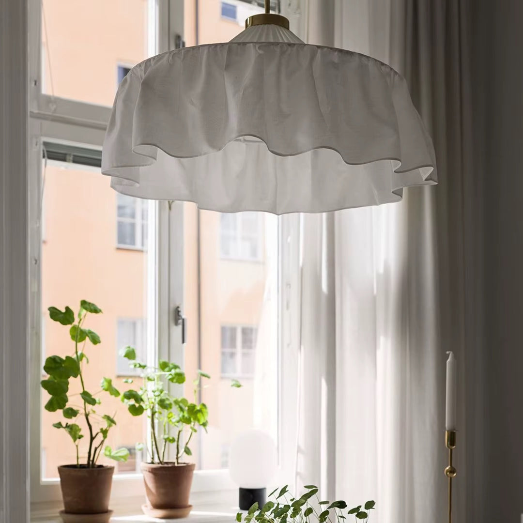 Cream Pleated Fabric Pendant Light
