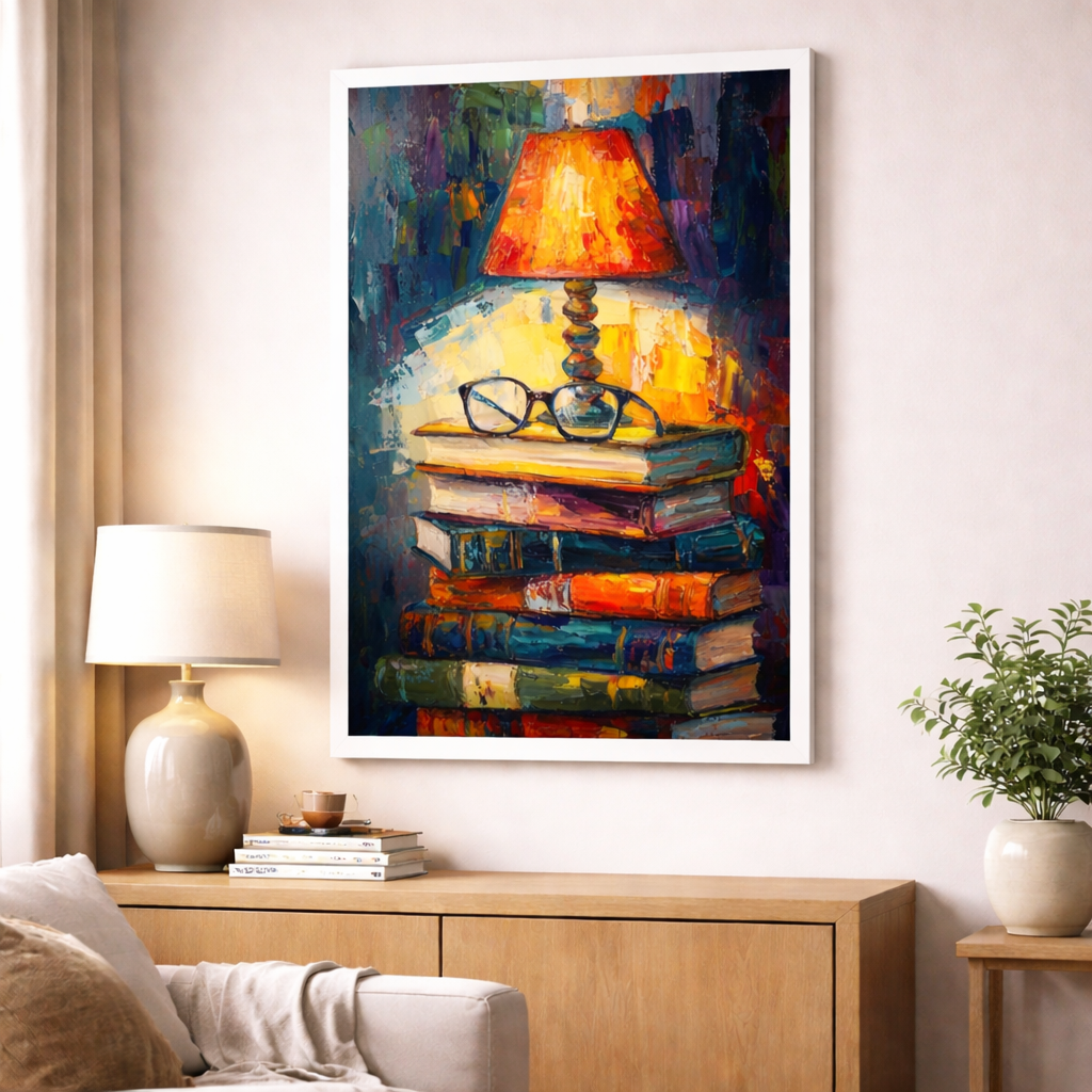 Books and Lamp Still Life Canvas
