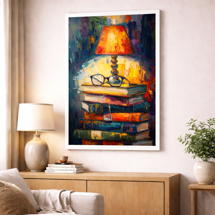 Books and Lamp Still Life Canvas