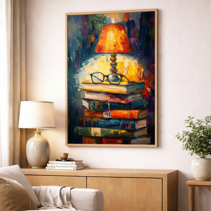 Books and Lamp Still Life Canvas