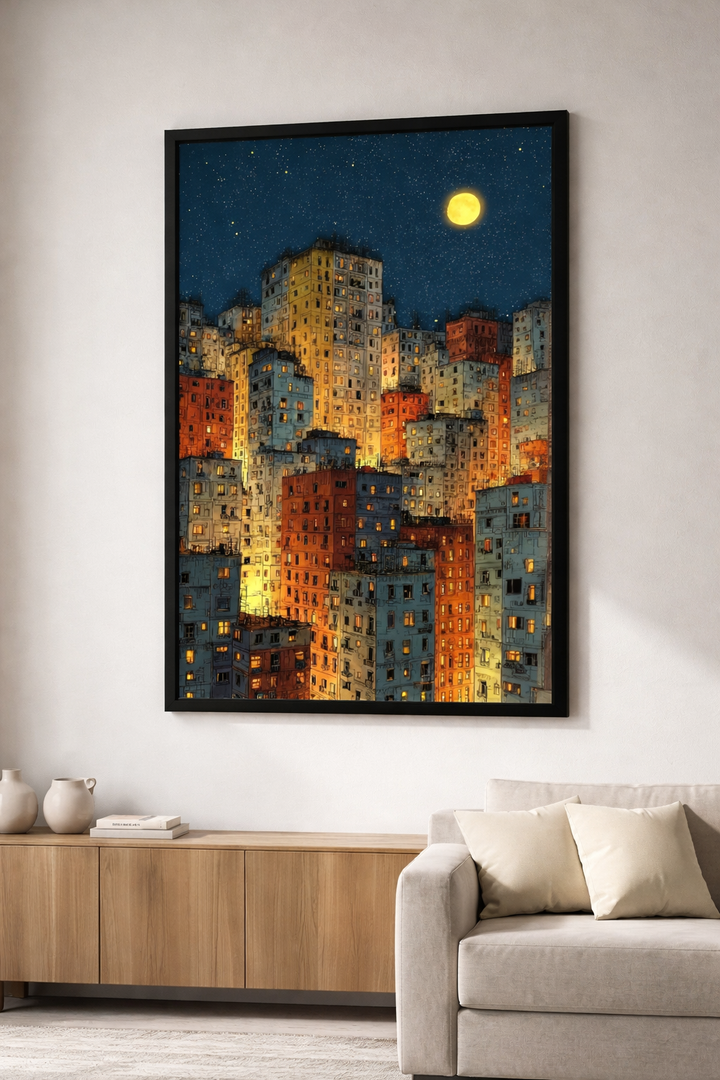 Moonlit Cityscape Canvas Wall Art