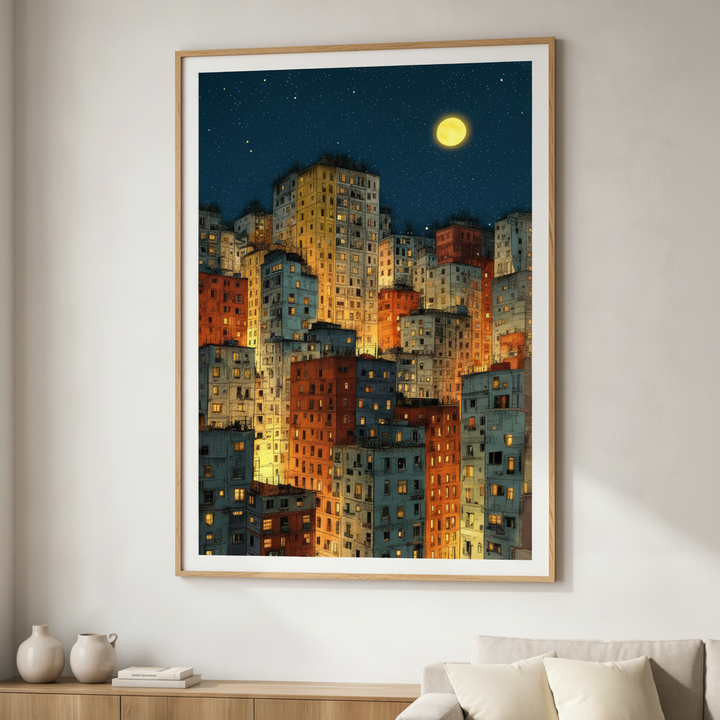 Moonlit Cityscape Canvas Wall Art