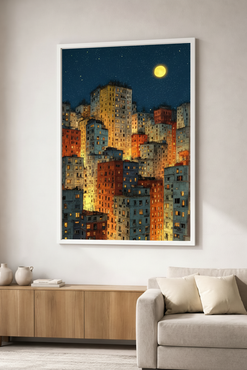 Moonlit Cityscape Canvas Wall Art