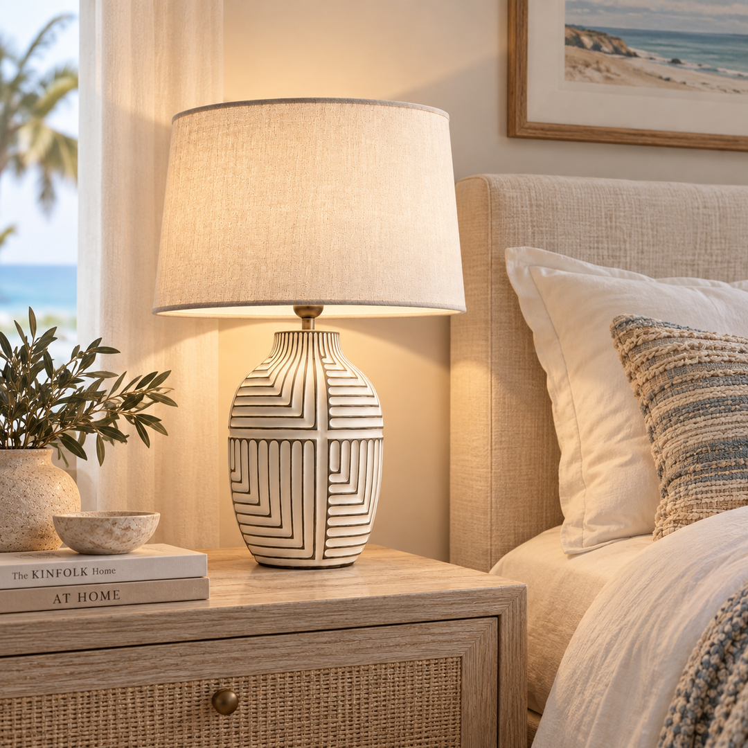 Cream Geometric Ceramic Table Lamp