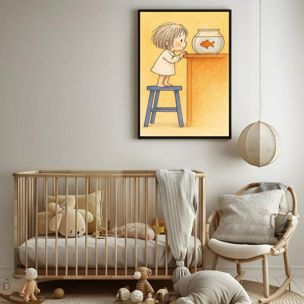 Curious Child & Goldfish Canvas Wall Art